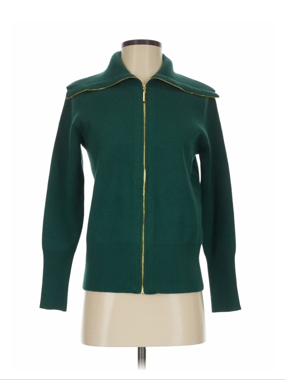 Marc New York Andrew Marc Green Gold Zip Sailor Collar Cardigan Sweater Size S